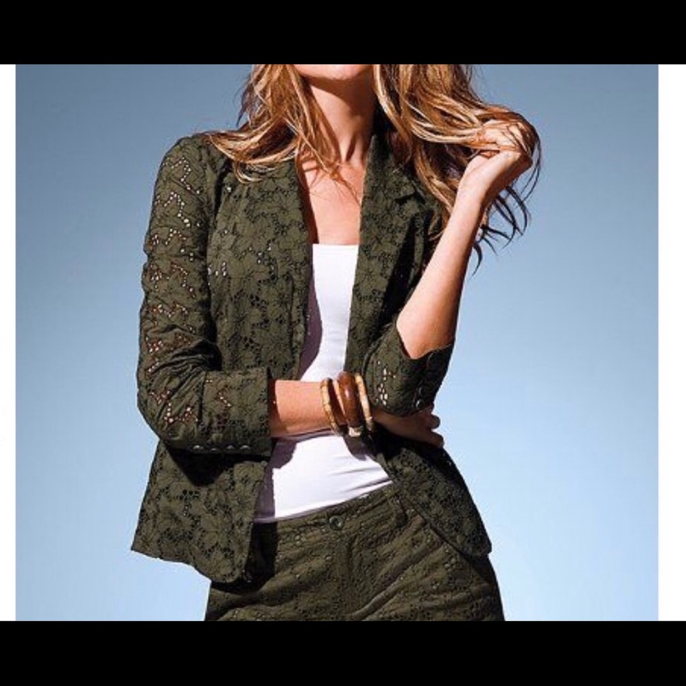 Olive green eyelet lace blazer